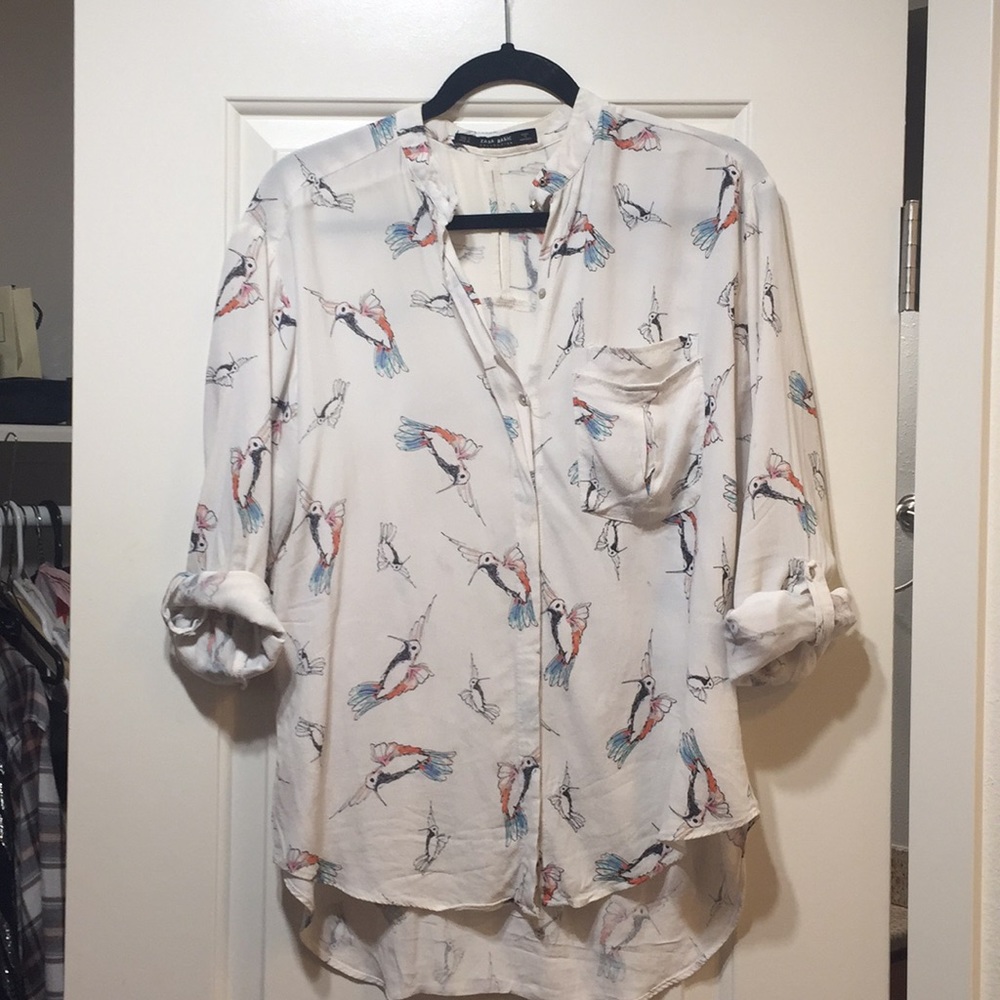 Zara Hummingbird Button Down Blouse - image 1